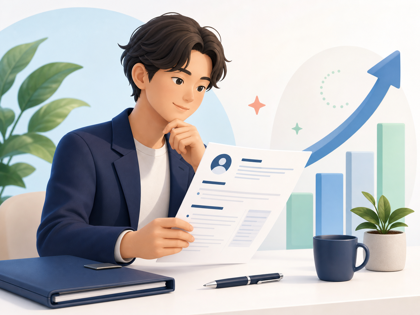 履歴書を確認する学習者