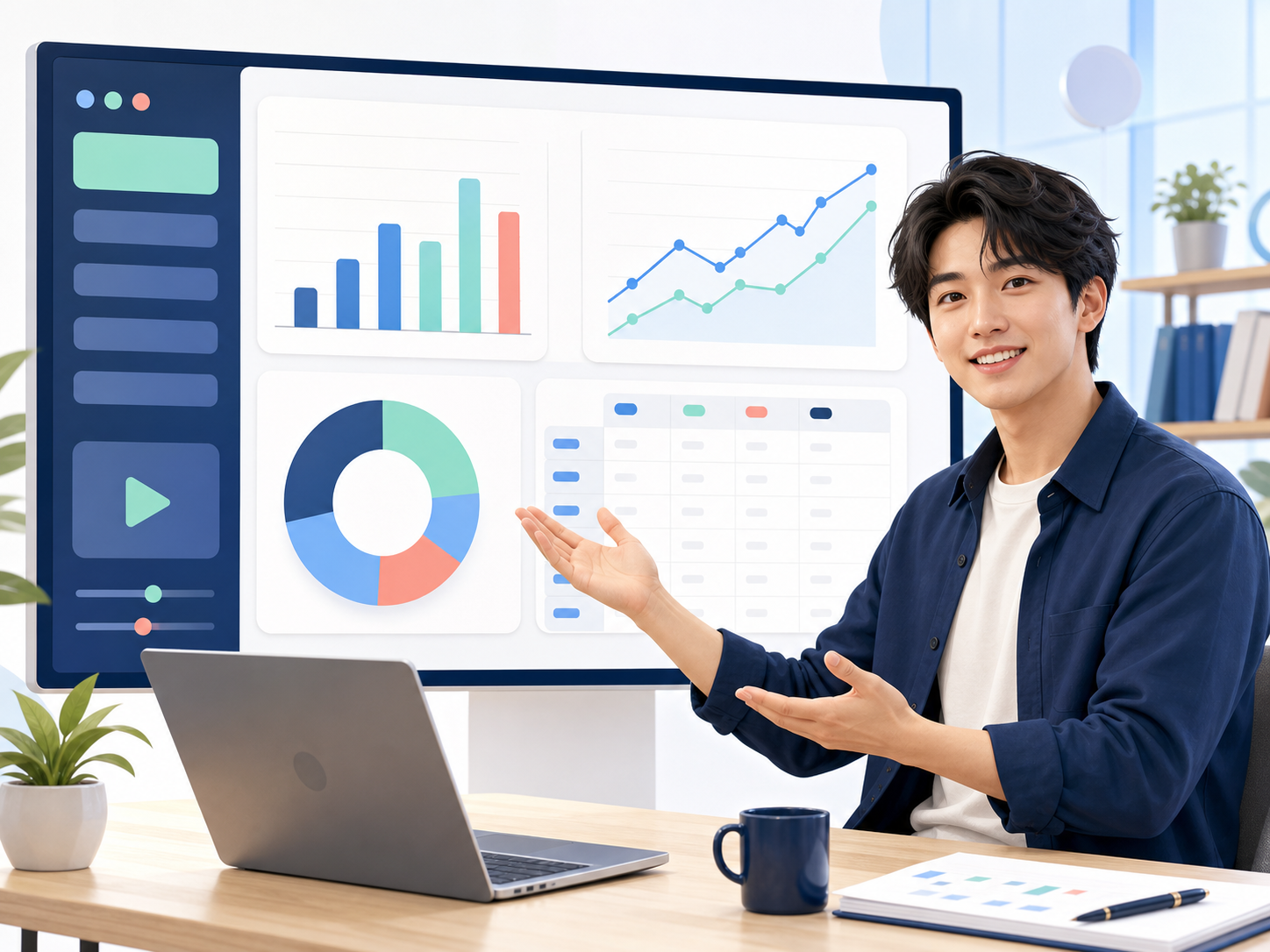 グラフと集計表を作成するアプリを紹介する学習者